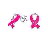 Breast Cancer Awareness Pink Ribbon Support Émail Stud Ears For Women .925 Argent Sterling
