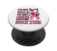 Breast Cancer Fighter Ruban Rose Rockstar tête Chauve PopSockets PopGrip Adhésif