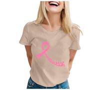 Breast Cancer October T-Shirt, Ribbon Breast Cancer Awareness October T-Shirt, 2025 Prévention du Cancer du Sein Manche Courte Tee Shirt (1-B-Khaki, M)