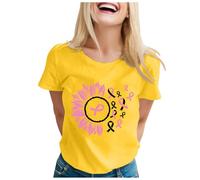 Breast Cancer October T-Shirt, Ribbon Breast Cancer Awareness October T-Shirt, 2025 Prévention du Cancer du Sein Manche Courte Tee Shirt (1-A-Yellow, L)