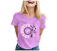Breast Cancer October T-Shirt, Ribbon Breast Cancer Awareness October T-Shirt, 2025 Prévention du Cancer du Sein Manche Courte Tee Shirt (1-A-Purple, XXXL)
