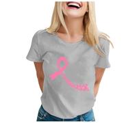 Breast Cancer October T-Shirt, Ribbon Breast Cancer Awareness October T-Shirt, Prévention du Cancer du Sein Manche Courte Tee Shirt (1-B-Grey, S)