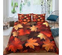 Breathable 3D Print Microfiber Autumn leaves Comforter Cover All Season Bedding Sets w/ Matching Pillowcase Colorful fall design Quilt Cover Easy Care Breathable Teens Adults Sing (135x200cm)