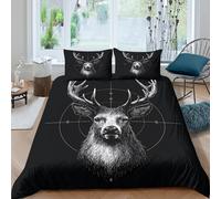 Breathable 3D Print Microfiber Deer head Comforter Cover All Season Bedding Sets w/ Matching Pillowcase Black & sketch style Quilt Cover Easy Care Breathable Teens Adults Super ki (260x220cm)