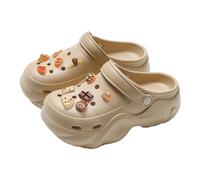 Breathable Platform Clogs for Women Men Unisex Slip on Comfortable Casual Shoes with Charm Accessories for Daily Wear All Seasons (Khaki, 37)