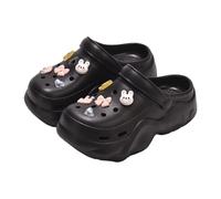 Breathable Unisex Slip on Clogs for Men and Women Comfortable Thick Sole Casual Walking Shoes for Everyday Wear with Decorative Charms (Black, 37-38)