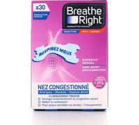 Breathe Right – Bandelettes nasales – Peaux sensibles – Réduit les ronflements – 30 pièces