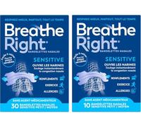 Breathe Right Bandelettes nasales Sensitive Transparentes, 30 + 10 unités