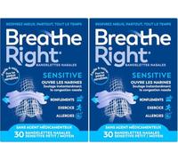 Breathe Right Bandelettes nasales Sensitive Transparentes, 30 + 30 unités
