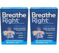 Breathe Right Original - Bandelette nasale - Taille Large - Sommeil : aide à réduire les ronflements - Rhume, allergies, sport : vous aide à mieux respirer - couleur peau, 30 pièces (Lot de 2)