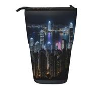 BREAUX Aerial Night of View Trousse télescopique avec impression Hong Kong pour crayons, maquillage, sac de rangement et portefeuille