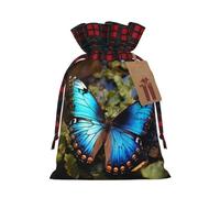 BREAUX Beau sac cadeau imprimé papillon bleu, sac cadeau de mariage, sac fourre-tout en lin avec cordon de serrage