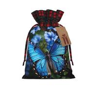 BREAUX Beau sac cadeau imprimé papillon bleu, sac cadeau de mariage, sac fourre-tout en lin avec cordon de serrage