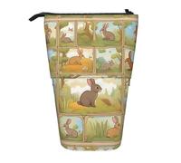 BREAUX Cartoon Cute Animals Rabbit Print Vertical Retractable Pencil Case, Fashion Wallet Multifonctionnel Storage Bag