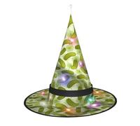 BREAUX Chapeau de sorcière avec imprimé sushi aneth cornichons, chapeau décoratif d'Halloween, chapeau décoratif à DEL à suspendre pour extérieur, patio arbre