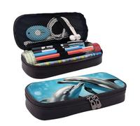 BREAUX Dolphins In Love Trousse à cosmétiques à rabat en cuir avec fermeture éclair, sac de rangement à rabat en cuir, noir, taille unique, Noir , Taille unique
