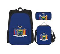 BREAUX Ensemble sac à dos de voyage imprimé drapeau de l'État de New York - Sac à dos + boîte de rangement + sac à déjeuner