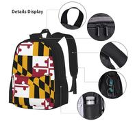 BREAUX Ensemble sac à dos de voyage imprimé drapeau de l'État du Maryland, sac à dos + boîte de rangement + sac à déjeuner