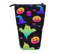 BREAUX Rainbow Halloween Fantôme Chapeau de sorcière Spiders Imprimé Vertical rétractable Trousse à crayons Portefeuille à la mode Sac de rangement multifonctionnel