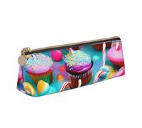 BREAUX Sac de rangement coloré en cuir avec motif triangulaire, motif sucettes, cupcakes, beignets, convient pour le voyage et le rangement de cosmétiques