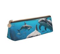 BREAUX Sac de rangement triangulaire en cuir avec imprimé dauphins, tortue de mer, requin, pieuvre, corail, pour le rangement de fournitures de bureau et de cosmétiques