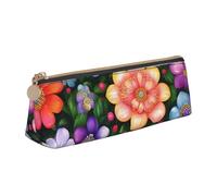 BREAUX Sac de rangement triangulaire en cuir avec imprimé fleurs et diamants pour ranger les produits cosmétiques et les voyages