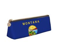 BREAUX Sac de rangement triangulaire en cuir imprimé drapeau de l'État du Montana, adapté pour le voyage et le rangement de cosmétiques