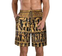 BREAUX Short de plage pour hommes à imprimé hiéroglyphe égyptien, short de plage décontracté pour homme short à séchage rapide pour homme, Blanc, L