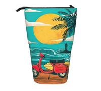 BREAUX Sunset Beach Palm Tree Print Trousse à crayons rétractable verticale Portefeuille à la mode Sac de rangement multifonction
