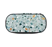 BREAUX Terrazzo Trousse à crayons en tissu Oxford 300D avec fermeture éclair à double tête Motif marbre pastel