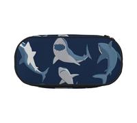 BREAUX Trousse à crayons bleue avec motif requin de dessin animé, trousse de maquillage, sac de rangement robuste, convient pour le bureau ou les accessoires essentiels de voyage