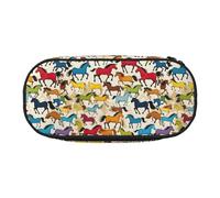 BREAUX Trousse à crayons en tissu Oxford 300D avec fermeture éclair à double tête et imprimé chevaux colorés