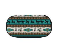 BREAUX Trousse à crayons en tissu Oxford 300D avec fermeture éclair à double tête, motif cheval et rayures