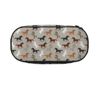 BREAUX Trousse à crayons en tissu Oxford 300D avec imprimé cheval mignon, fermeture éclair à double tête, pour cosmétiques et organiseur