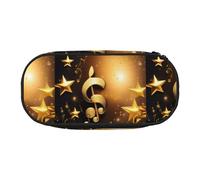 BREAUX Trousse à crayons en tissu Oxford 300D avec motif note de musique dorée avec étoiles brillantes tombées, fermeture éclair à double tête, pour cosmétiques et organiseur