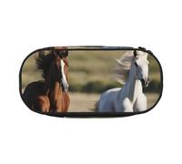 BREAUX Trousse à crayons en tissu Oxford 300D imprimé chevaux en cours d'exécution, fermeture éclair à double tête, pour cosmétiques et organiseur