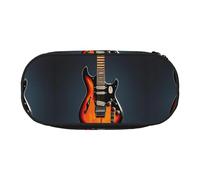 BREAUX Trousse à crayons en tissu Oxford 300D imprimé guitares électriques oranges, fermeture éclair à double tête, cosmétiques et organisateur