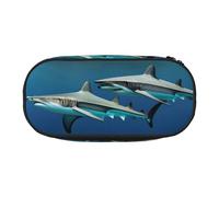 BREAUX Trousse à crayons en tissu Oxford 300D imprimé requins marteaux, fermeture éclair à double tête, cosmétiques et organisateur