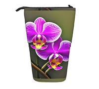 BREAUX Trousse à crayons rétractable verticale avec motif fleur d'orchidée, portefeuille tendance, sac de rangement multifonctionnel