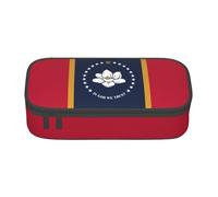 BREAUX Trousse à crayons unisexe avec imprimé drapeau de l'État du Mississippi, sac de rangement polyvalent pour bureau, voyage ou maquillage, Noir/blanc, One Size, Concis