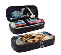 BREAUX Trousse de maquillage à rabat en cuir imprimé biscuits pépites de chocolat, sac de rangement à fermeture éclair, sac de papeterie à rabat en cuir, noir, taille unique, Noir , Taille unique