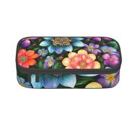 BREAUX Trousse de maquillage de grande capacité imprimée avec des peintures à diamants et fleurs, trousse de toilette, organisateur de papeterie, noir, taille unique, floral, Noir , Taille unique,