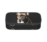BREAUX Trousse de maquillage de grande capacité imprimée bouledogue français à longues oreilles, trousse de toilette, organisateur de papeterie, noir, taille unique, floral, Noir , Taille unique,