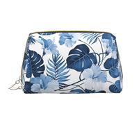 BREAUX Trousse de maquillage portable en cuir avec fermeture éclair et motif floral bleu tropical, taille unique, Fleur bleue tropicale, Taille unique