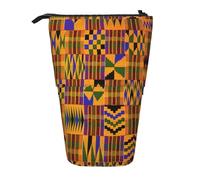 BREAUX Trousse télescopique à motif tribal africain avec texture ethnique, convient pour les crayons, le maquillage, le rangement et le portefeuille