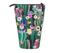 BREAUX Trousse télescopique avec imprimé cactus en fleurs, convient pour ranger des crayons, maquillage, etc