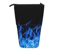 BREAUX Trousse télescopique avec imprimé flamme bleue, convient pour les crayons, le maquillage, le rangement et le portefeuille