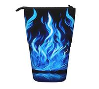 BREAUX Trousse télescopique avec imprimé flamme indigo, convient pour les crayons, le maquillage, le rangement et le portefeuille