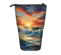 BREAUX Trousse télescopique avec imprimé paysage océan et coucher de soleil - Convient pour les crayons, le maquillage, le rangement et le portefeuille
