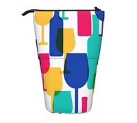 BREAUX Trousse télescopique avec imprimé verres à cocktail et bouteilles de vin, convient pour les crayons, le maquillage, le rangement et le portefeuille